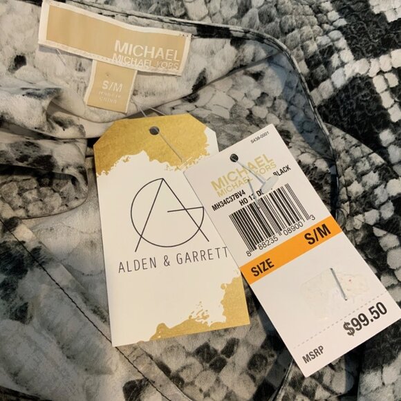 Michael Kors Black White Snakeskin Python Print Oversized Top NWT, Size S/M - Picture 5 of 5